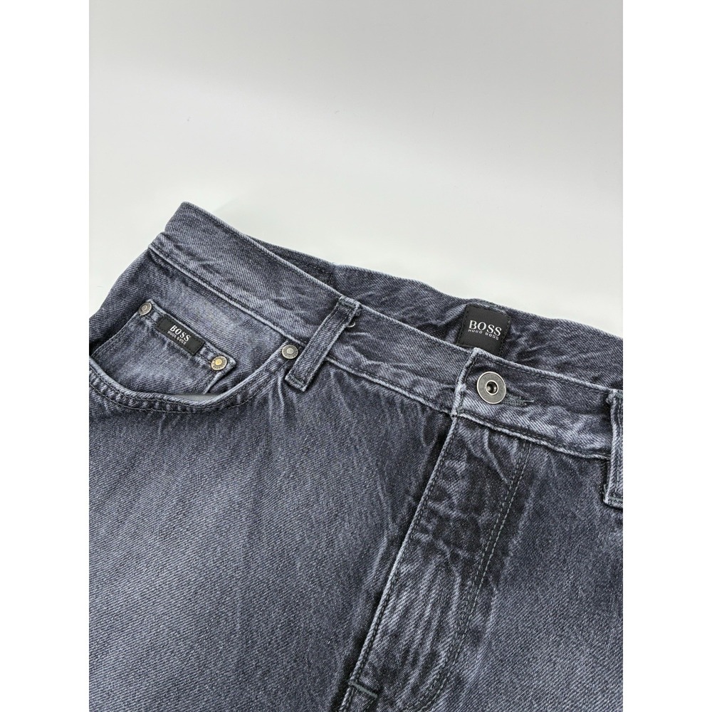 Hugo Boss Maine Jeans Mens 34x34 Regular Straight Fit Dark‎ Wash Grey Stretch